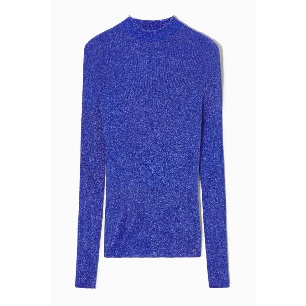COS High Neck Ribbed Knit Long Sleeve Top size Small